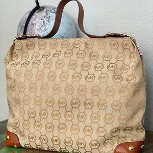 Michael Kors Bags | Michael Kors Monogram Shoulder Handbag | Gold & Tan Leather